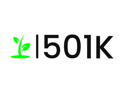 Green leaf logo next to black text “501K” on a white background