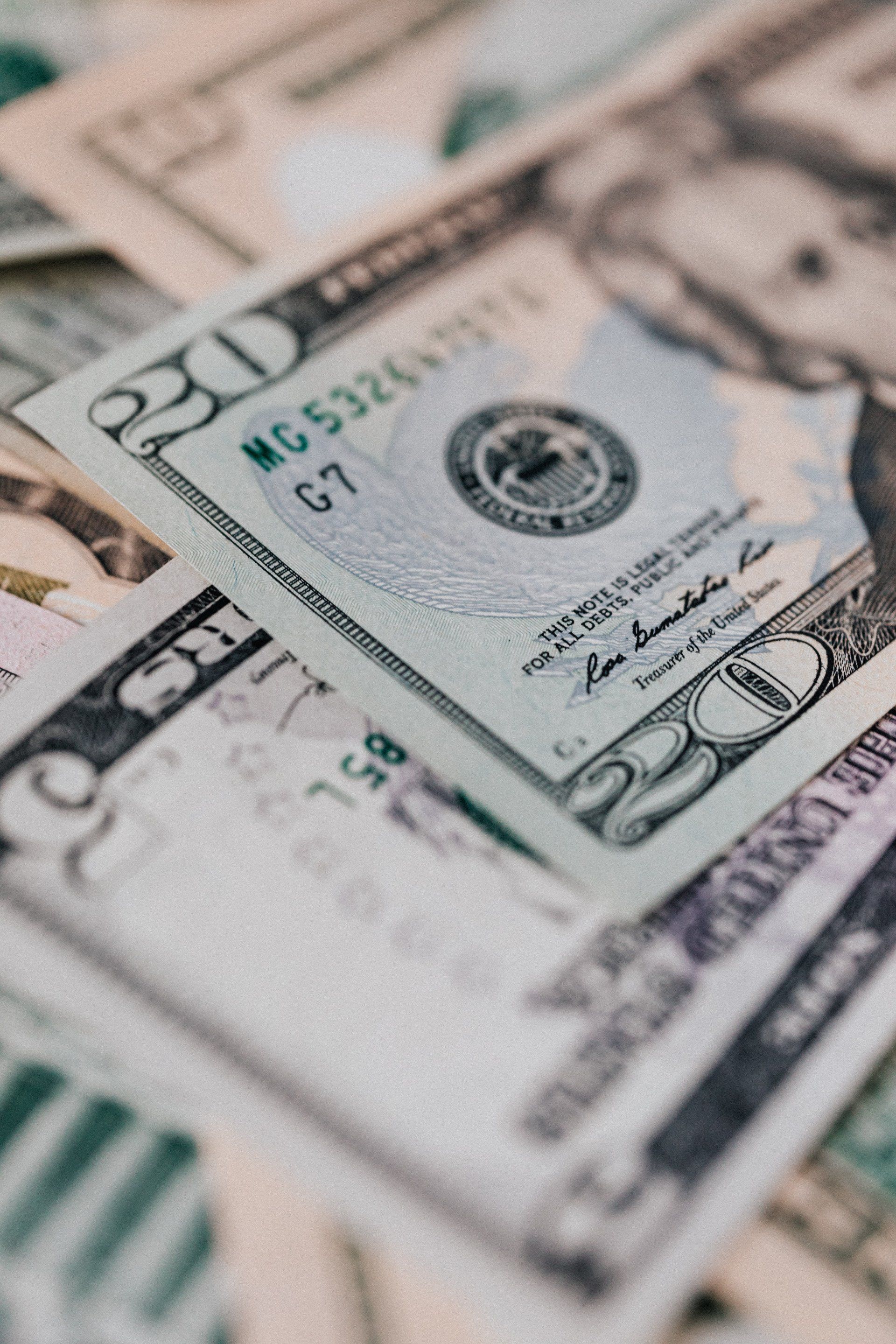 Close-up of U.S. dollar bills fanned out in a stack